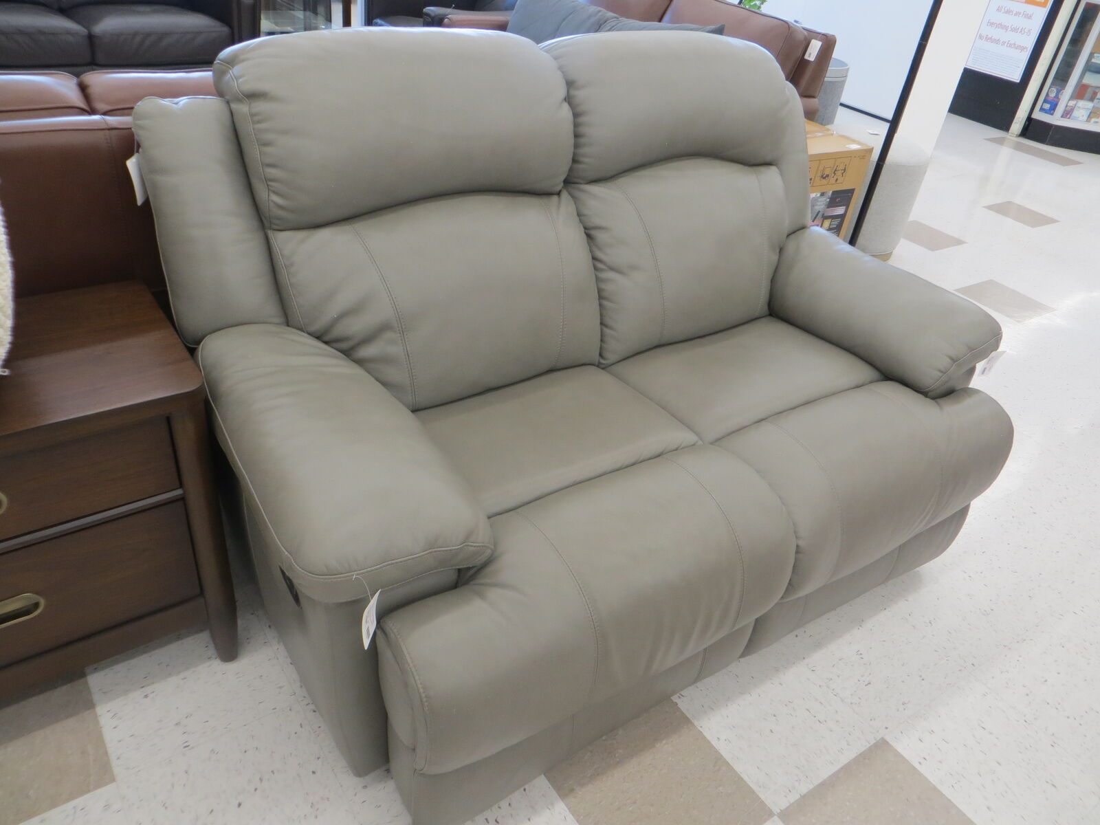 Emilio Manual Leather Reclining Loveseat, Light Gray 1430747 #102964