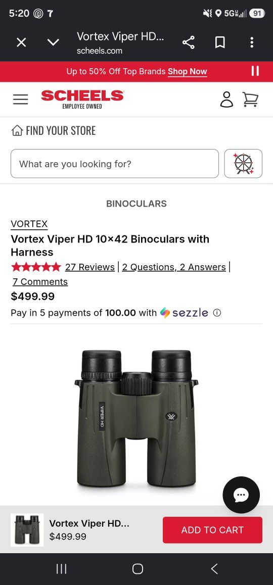Vortex Viper HD 10x42 Binoculars with Harness - Olive Green, High Definition Optics