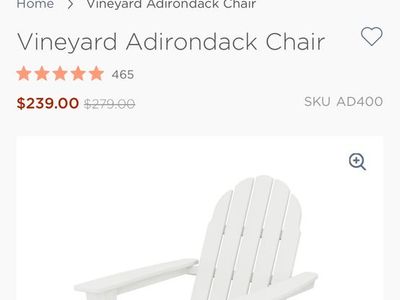 POLYWOOD Vineyard Adirondack Chair - White Outdoor Patio Furniture, SKU AD400