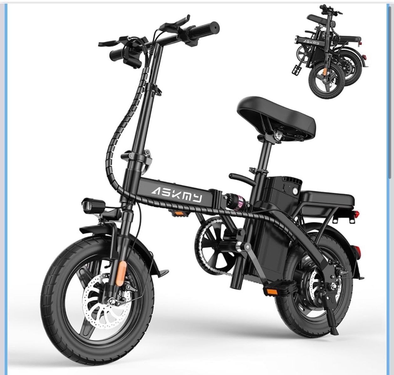 ASKMY Folding Electric Bike - 700W Motor, 20 MPH, Black
