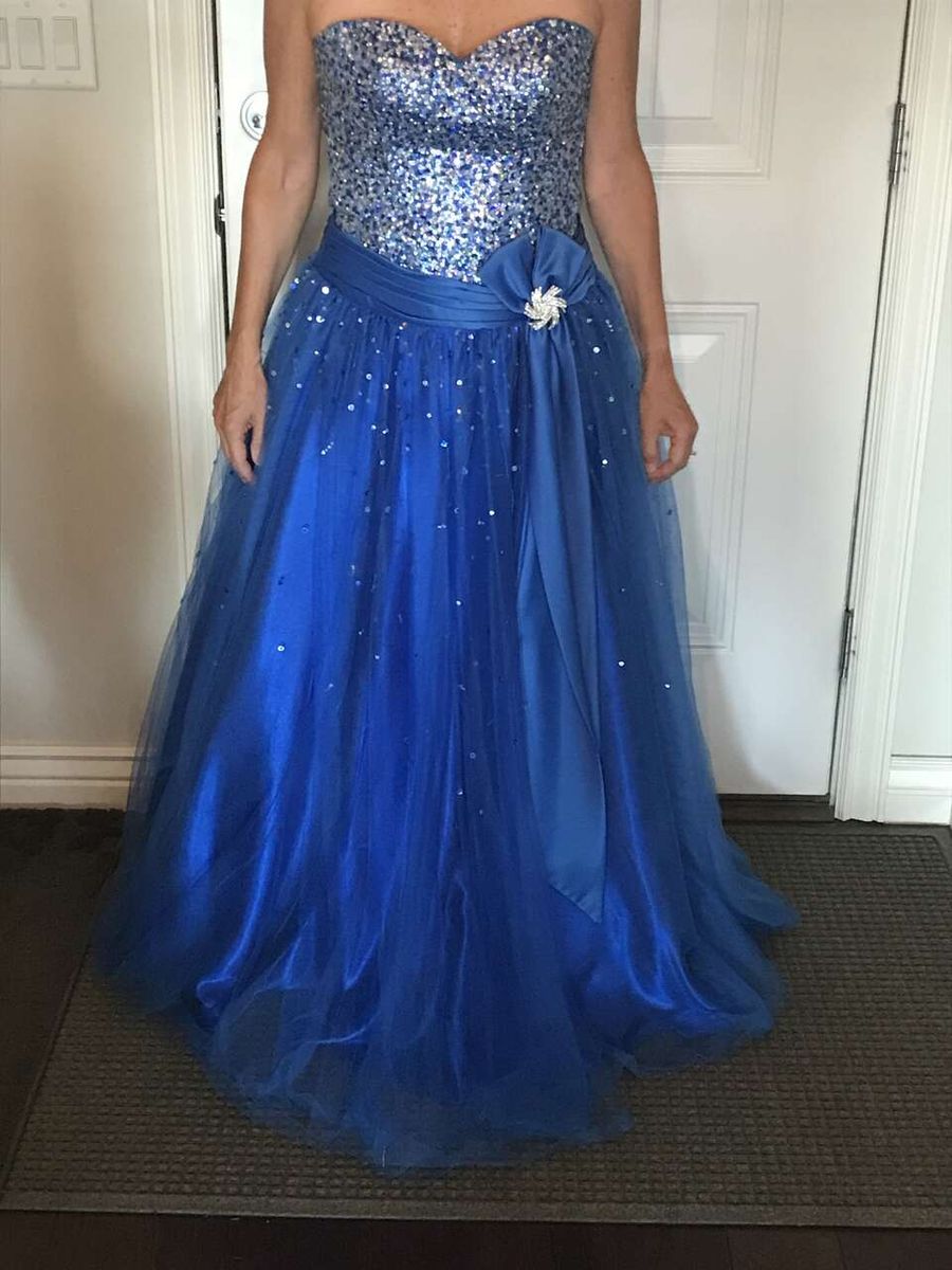 Prom Dress in Royal Blue with Silver and Blue Rhinestones - floor length