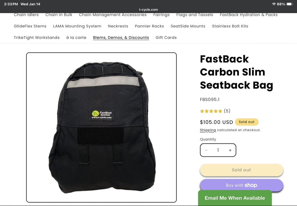 Seat bag For Recumbent Hard Shell Seat