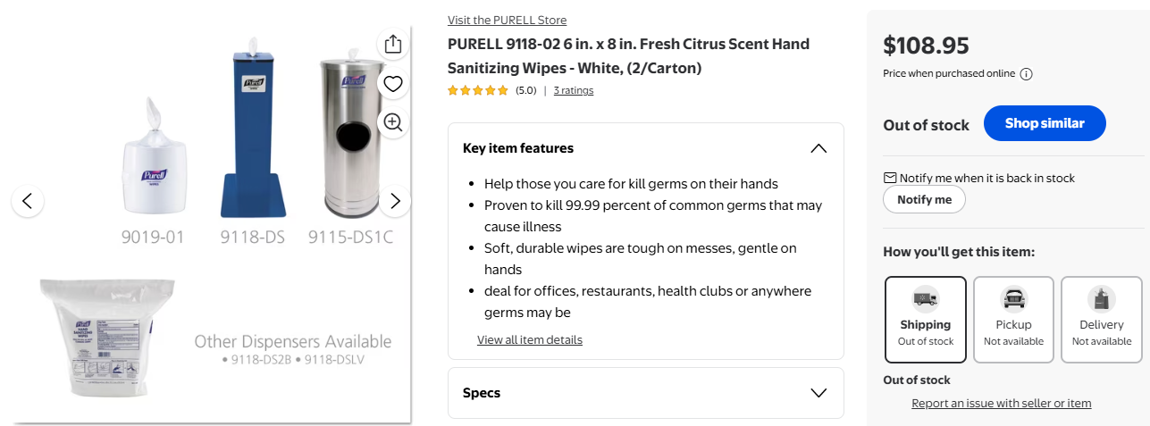 Purell Hand Sanitizing Wipes,1200 Wipes Per Pack (2 packs included)