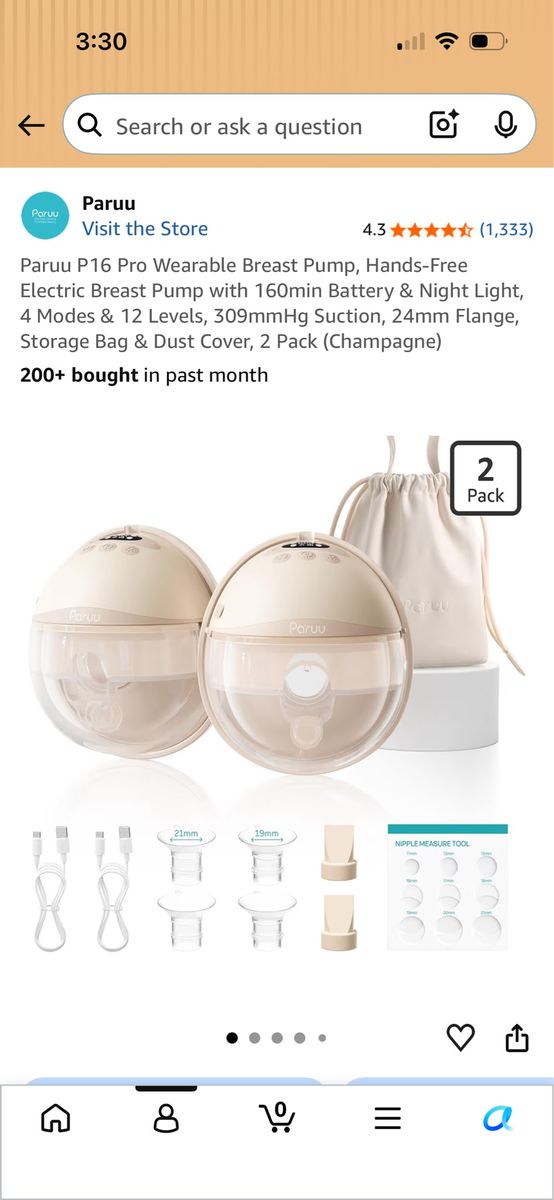 Paruu P16 Pro Wearable Hands-Free Breast Pump 2-Pack - Champagne