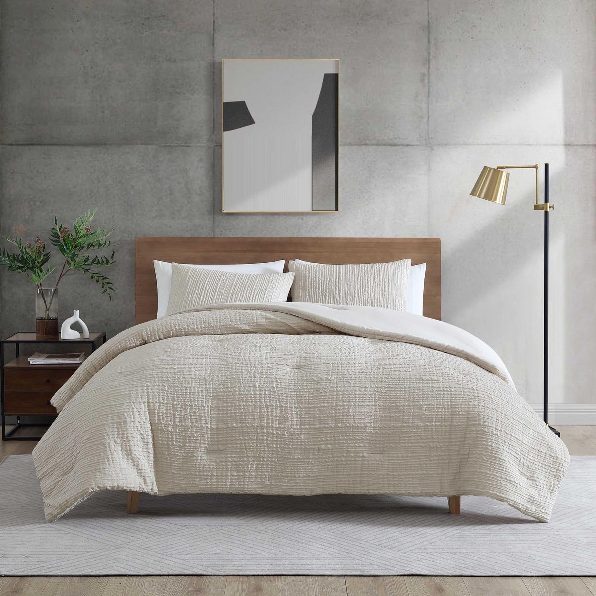 Kenneth Cole - Queen Duvet Cover Set, Soft Bedding with Matching Shams, Embossed Modern Home Decor (Serenity Wavy Lines Beige