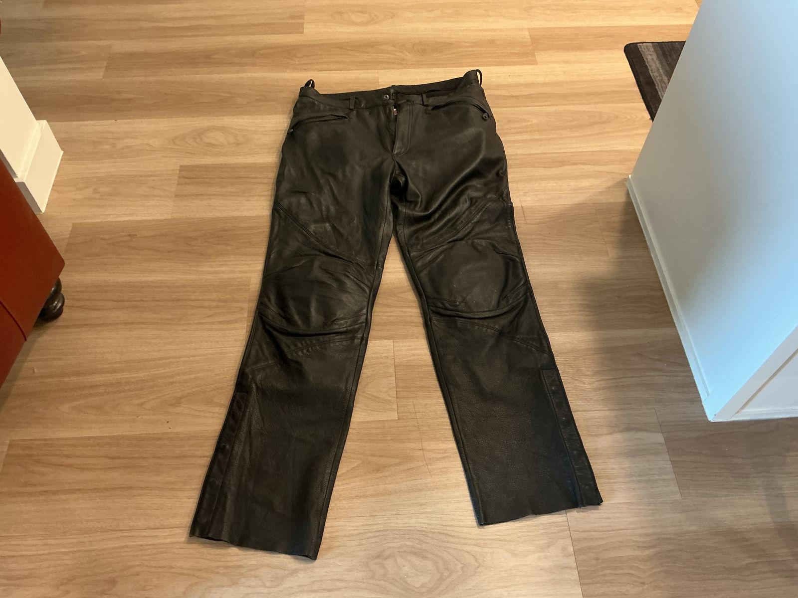 Black Genuine Leather Motorcycle Pants - Waist 36, Inseam 32
