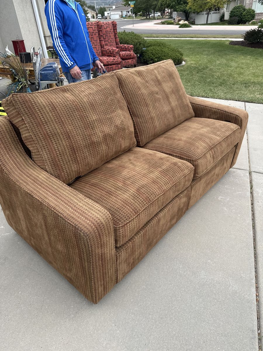Comfortable 2-Seat Sofa Couch - Earth Tone Fabric - Great for Living Room or Den. Power Recliner