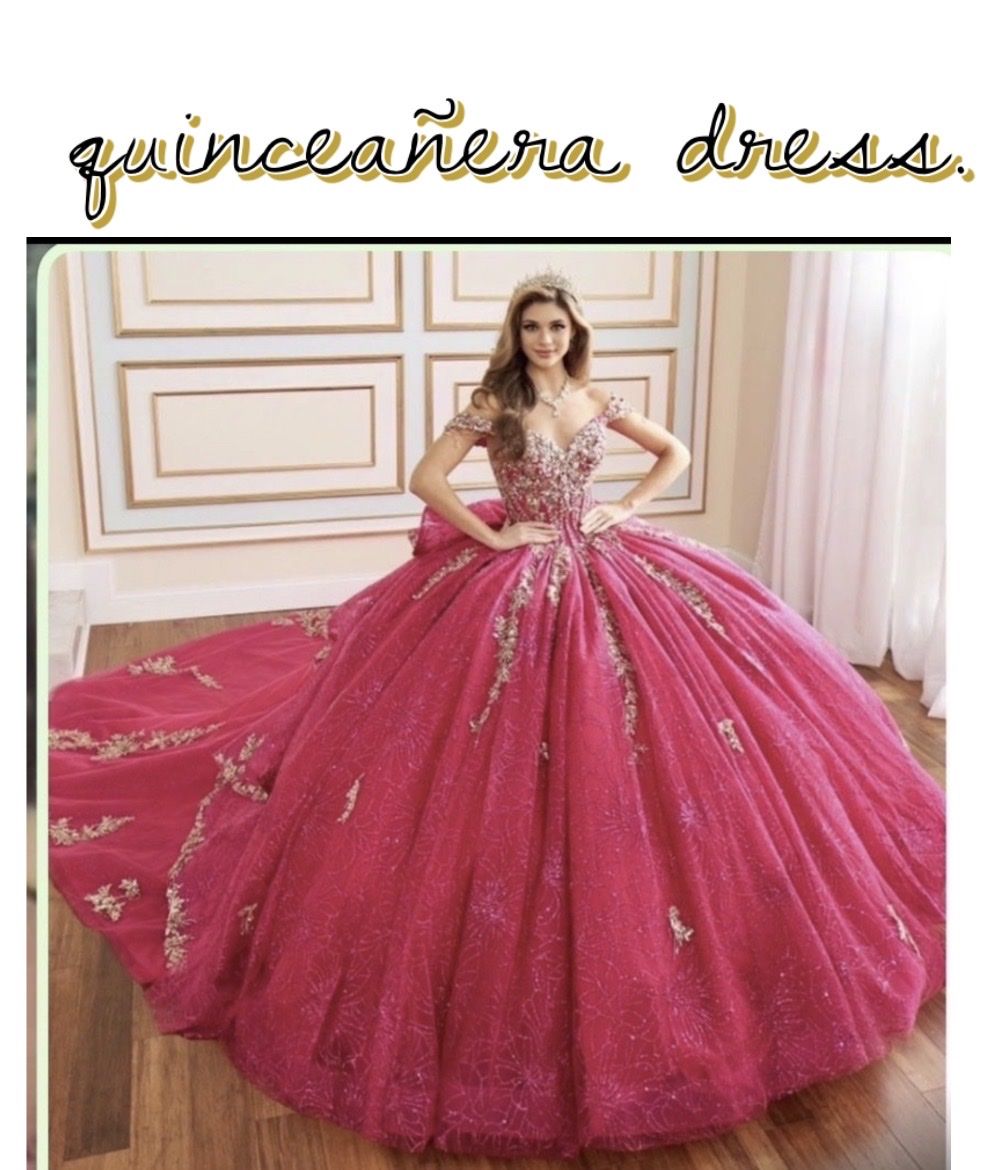 Stunning Hot Pink Ball Gown Quinceañera Dress with Gold Embroidery