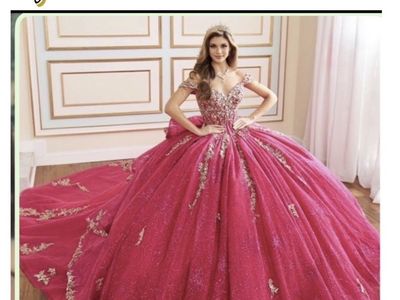 Stunning Hot Pink Ball Gown Quinceañera Dress with Gold Embroidery