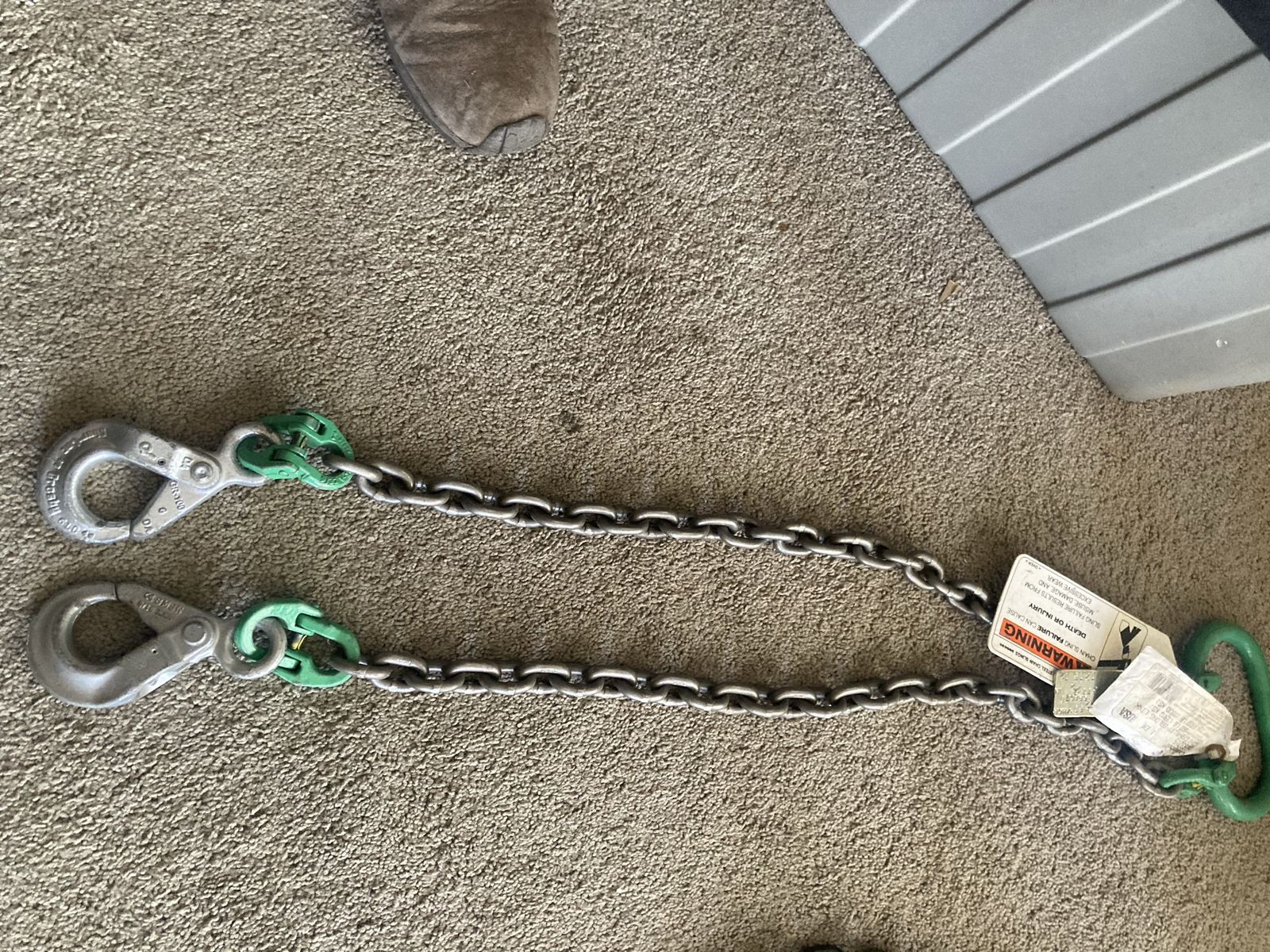 9/32" X 3' Domestic 2 Leg Chain Sling With Crosby Self-Locking Hooks gr100