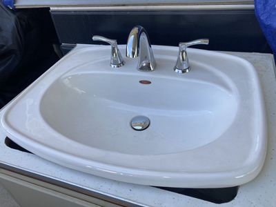 Pfister Polished Chrome Bathroom Faucet w/White Windsor Drop-in Sink