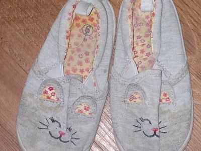Baby Girl Bunny Cat Face Slipper Shoes Size 6 Grey Floral Lining