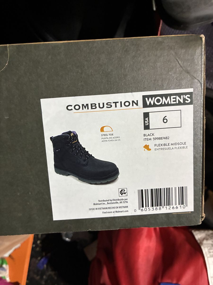 Combustion Women's Steel Toe Work Boots Black Size 6