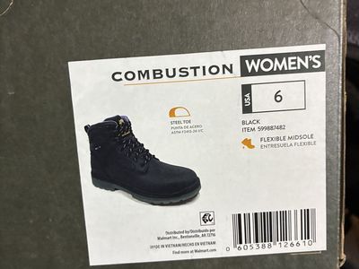 Combustion Women's Steel Toe Work Boots Black Size 6
