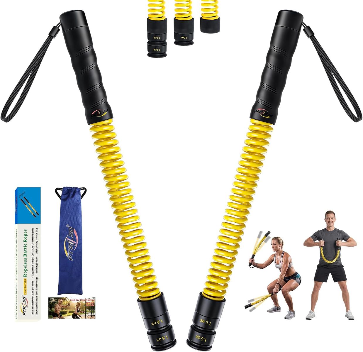 Cordless Battle Ropes for Home Gym & Apartment with Workout Guide