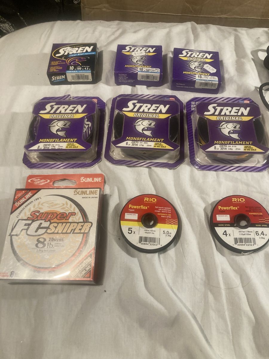Lot of Stren Original Monofilament & Sunline Super FC Sniper Fishing Line & RIO Powerflex Tippet