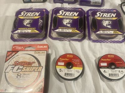 Lot of Stren Original Monofilament & Sunline Super FC Sniper Fishing Line & RIO Powerflex Tippet