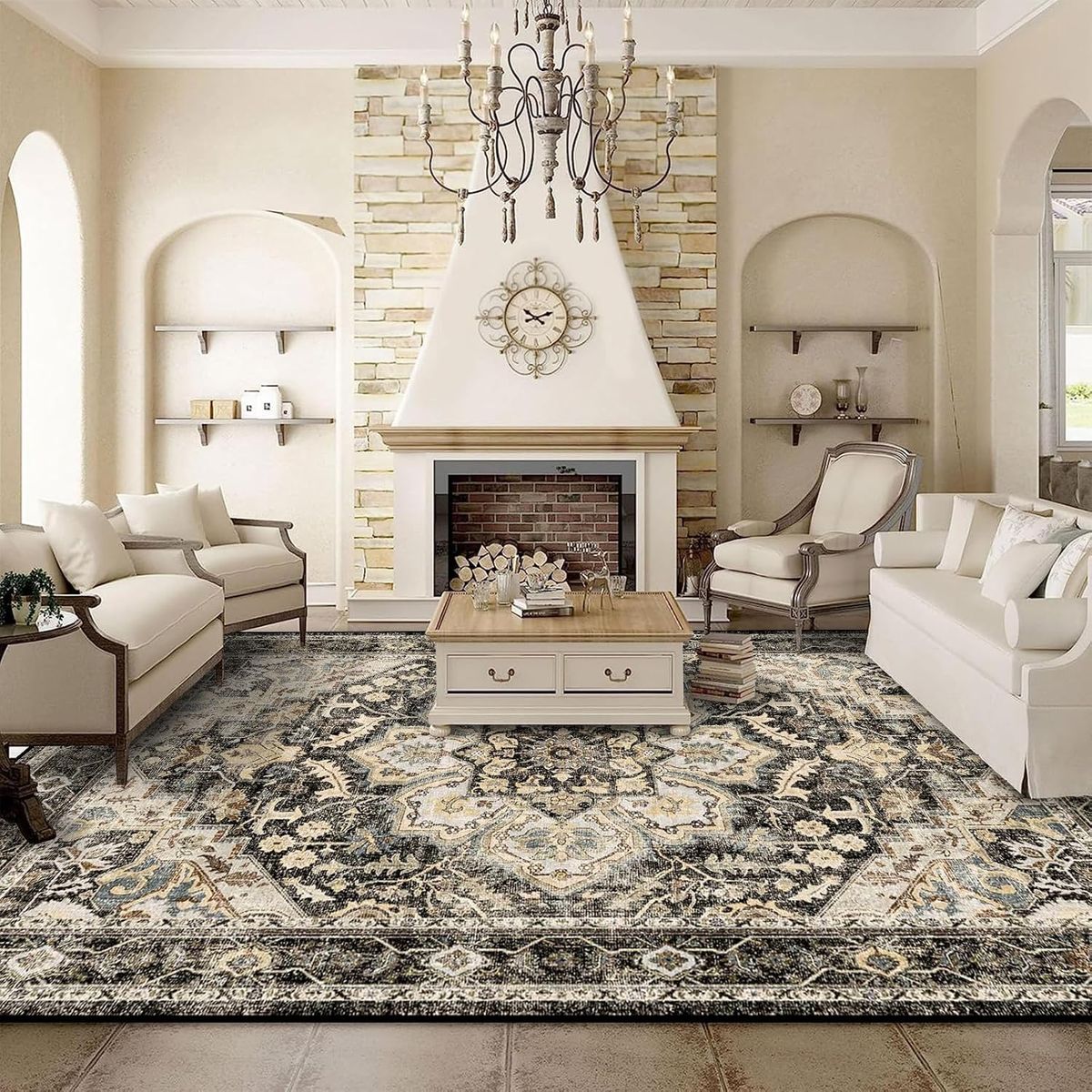 NEW  Oriental Area Rug - 9x12 Rugs for Living Room Soft Carpet for Bedroom Floral Distressed