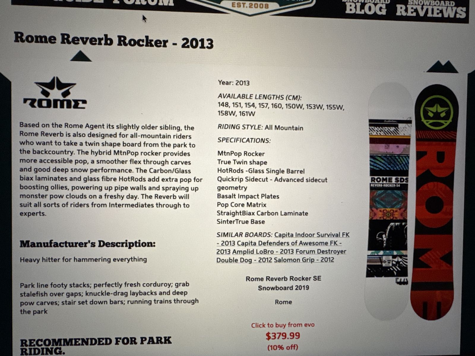 Rome Reverb Rocker 151cm Snowboard