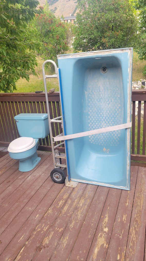 Vintage Blue Bathtub & Toilet Set - Bathroom Fixtures, Used