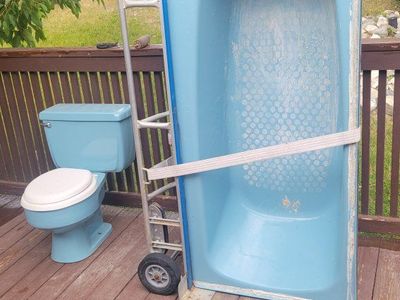 Vintage Blue Bathtub & Toilet Set - Bathroom Fixtures, Used
