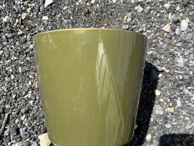 Olive Green Ceramic Plant Pot - 9.5 Inch Diameter, Good Condition