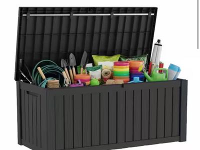 120 Gallon Wood-Grain Style Lockable Water Resistant Resin Deck Box - Outdoor Storage