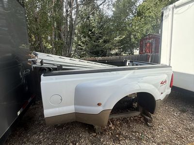 White & Tan Dually Pickup Truck Bed Box with Tonneau Cover