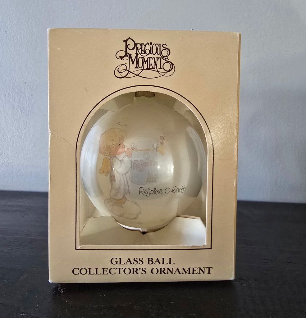 Vintage Precious Moments "Rejoice O Earth" Glass Ball Collector's Christmas Ornament 1980