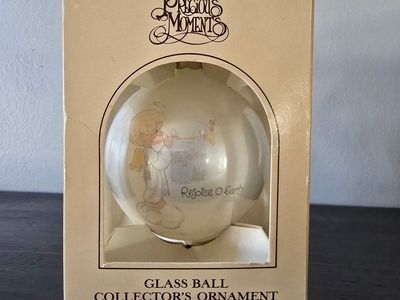 Vintage Precious Moments "Rejoice O Earth" Glass Ball Collector's Christmas Ornament 1980