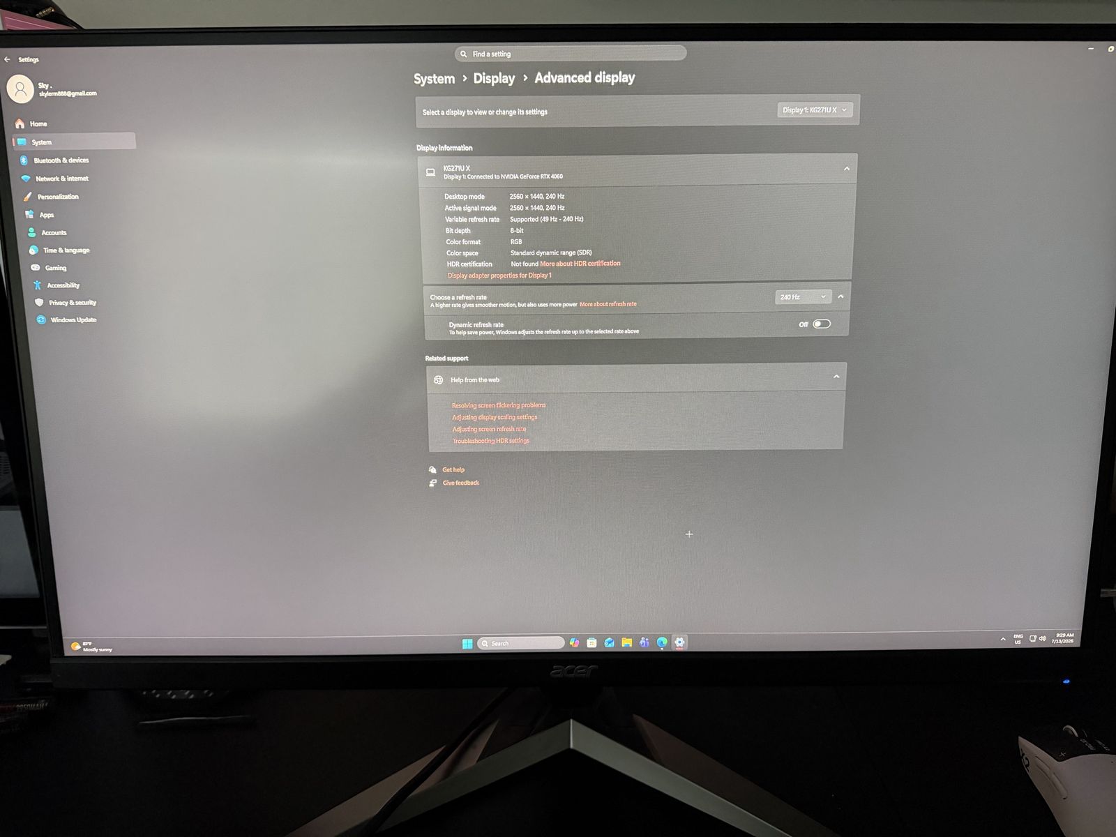 Acer KG271U X 27 inch 1440p 240hz