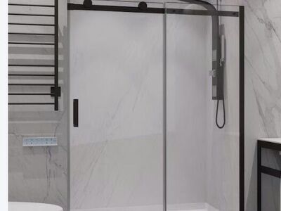 48 x 76 frameless shower door kit. black trim