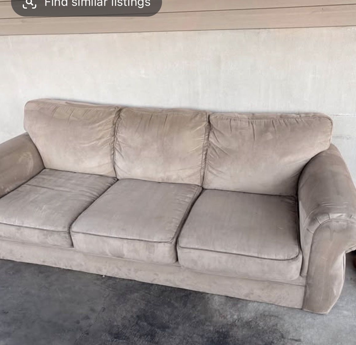 Beige Microfiber 3-Cushion Sofa