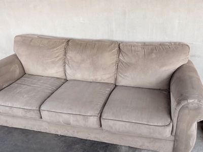 Beige Microfiber 3-Cushion Sofa