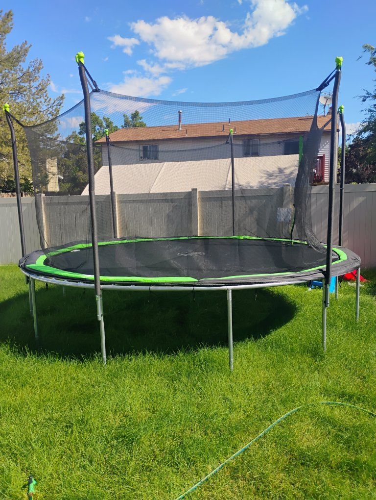 Large Outdoor Trampoline with Enclosure Net - Used, Good Condition