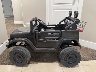 Black Toyota Kids Ride-On Jeep Car with Working Lights and Basket
