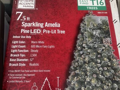 Home Accents Holiday 7.5ft Sparkling glitter flocked Amelia Pine LED Pre-Lit Artificial Christmas Tree, Warm White