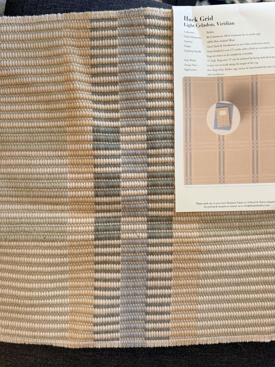 Elizabeth Eakins Huck Grid Light Celadon/Viridian Wool Rug 12”x12”