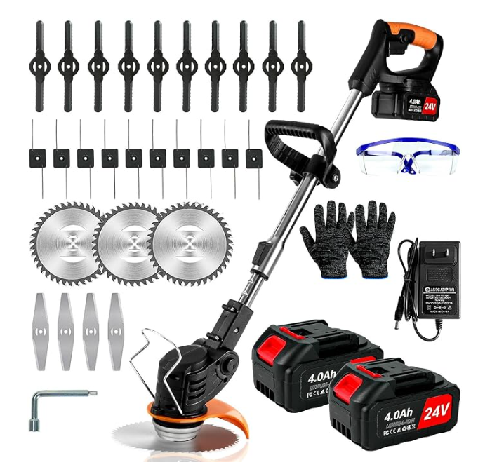 Weed Wacker Cordless,24v Electric Weed Eater Battery Powered 3 in 1 Lightweight String Trimmer with Blade & 2 4.0 Ah Batteries