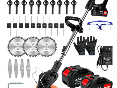 Weed Wacker Cordless,24v Electric Weed Eater Battery Powered 3 in 1 Lightweight String Trimmer with Blade & 2 4.0 Ah Batteries