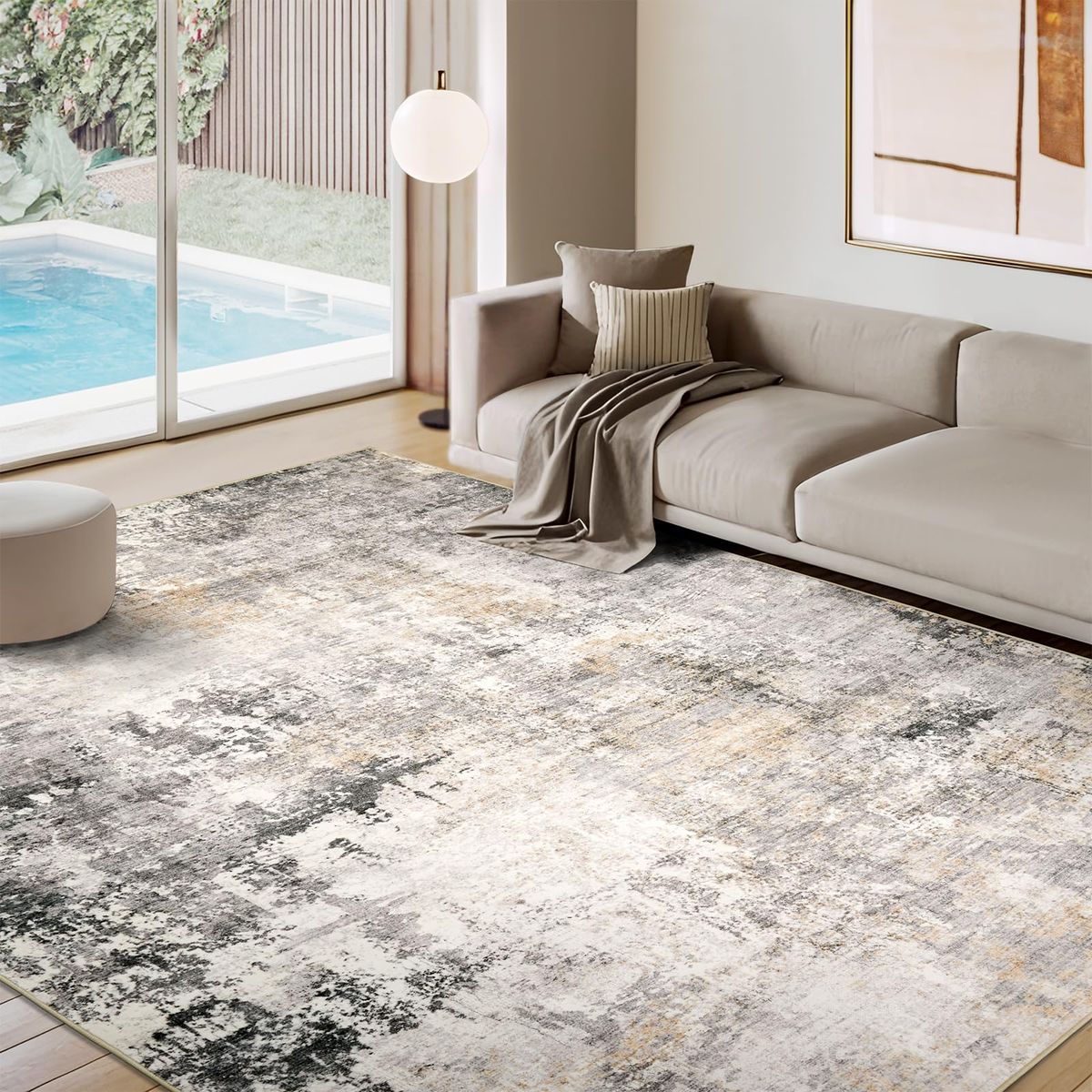 New Area Rug Living Room Rugs - 8x10 Modern Abstract Soft Indoor Neutral Washable Rug Stain Resistant
