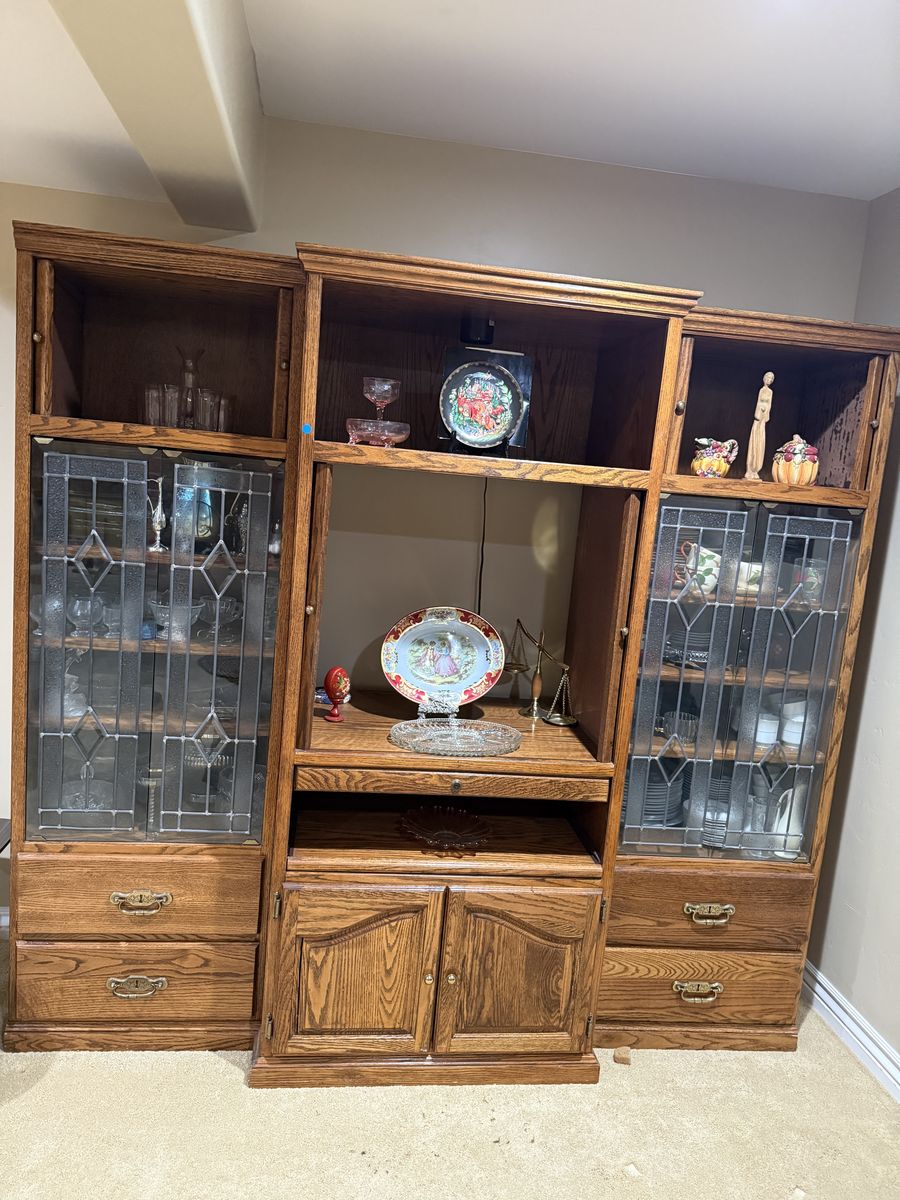 Oak entertainment hutch cabinet