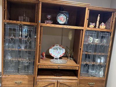 Oak entertainment hutch cabinet