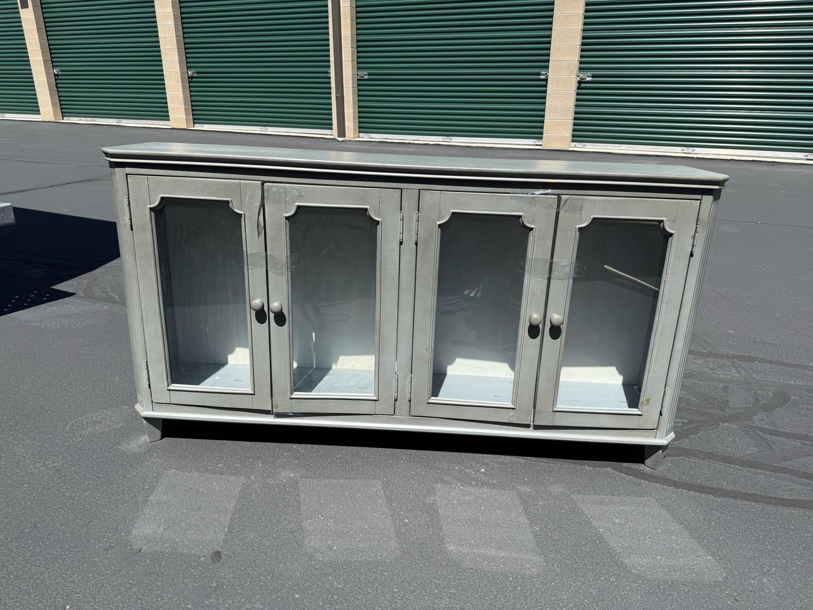 Gray Wooden Credenza Buffet Cabinet with Four Glass Doors