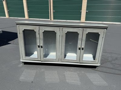 Gray Wooden Credenza Buffet Cabinet with Four Glass Doors