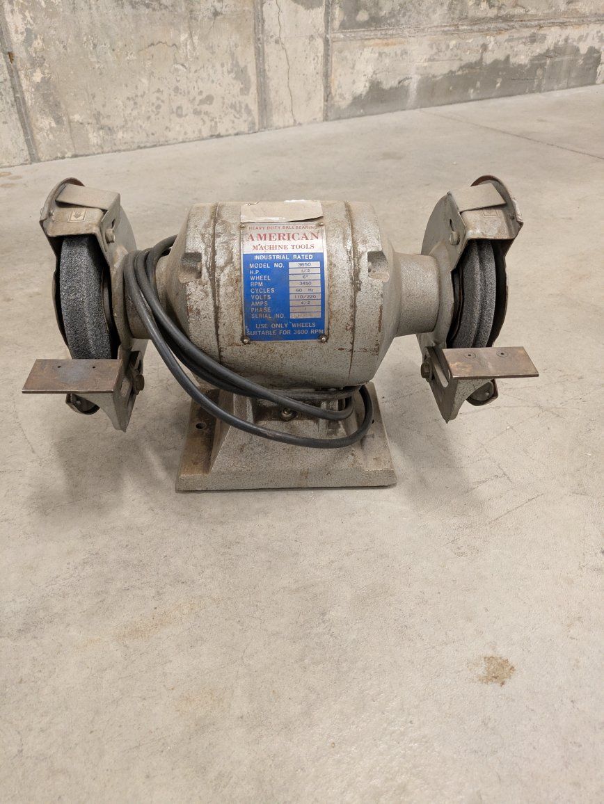 American Machine Tools Model 3650 Industrial Rated Bench Grinder - 1/2 HP, 6" Wheel, 3450 RPM