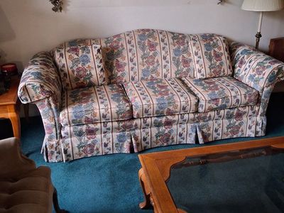 Floral Fabric Sofa & Loveseat Set - Vintage Style, Skirted Base