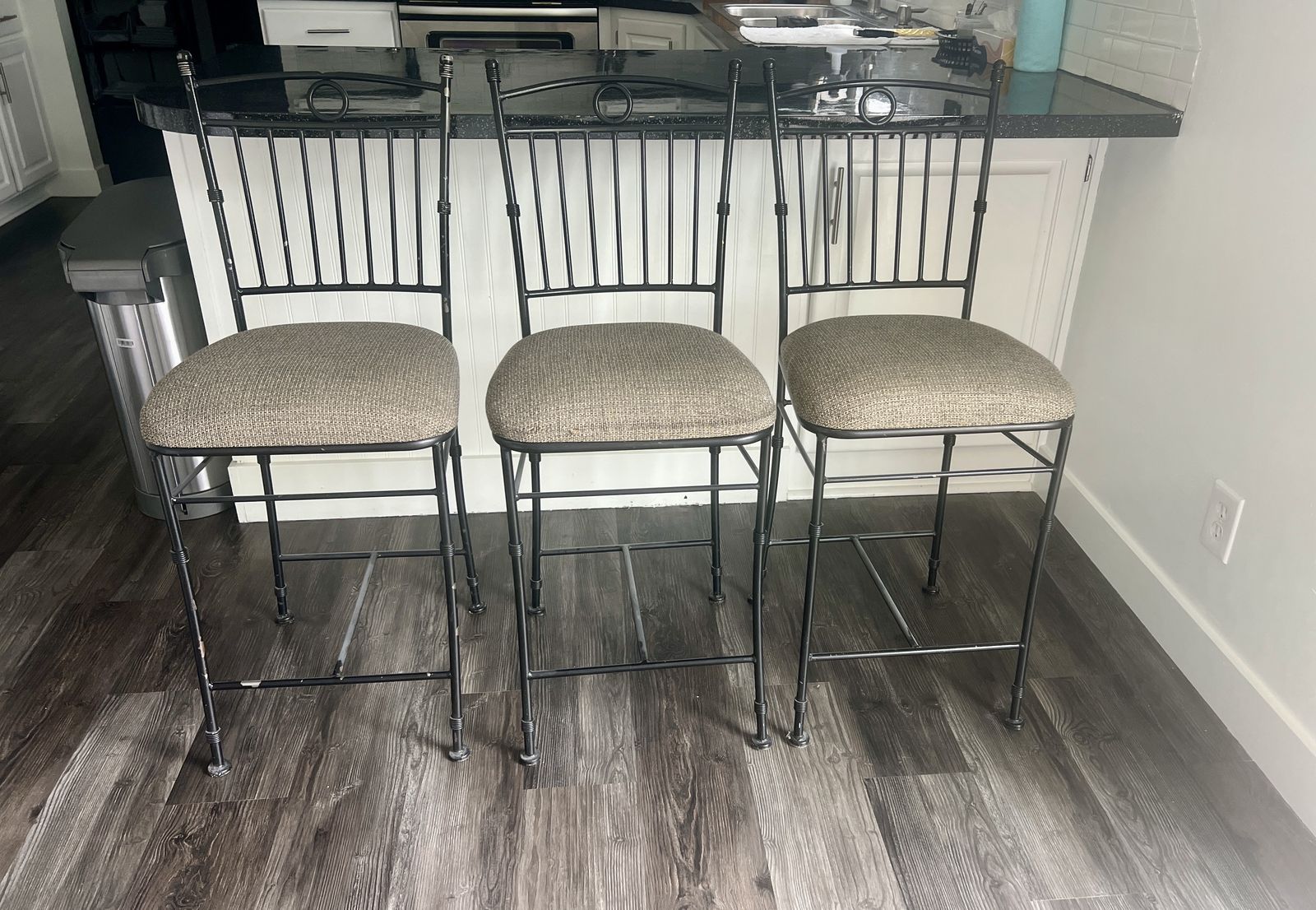 Three Counter Height Rod Iron Barstools
