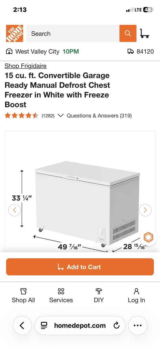 Frigidaire 15 cu. ft. Convertible Garage Ready Chest Freezer White