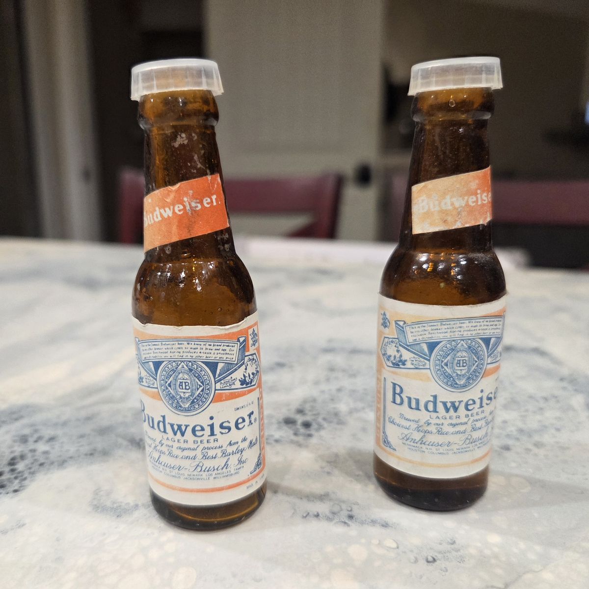 Vintage Miniature Budweiser Bottle Salt & Pepper Shakers